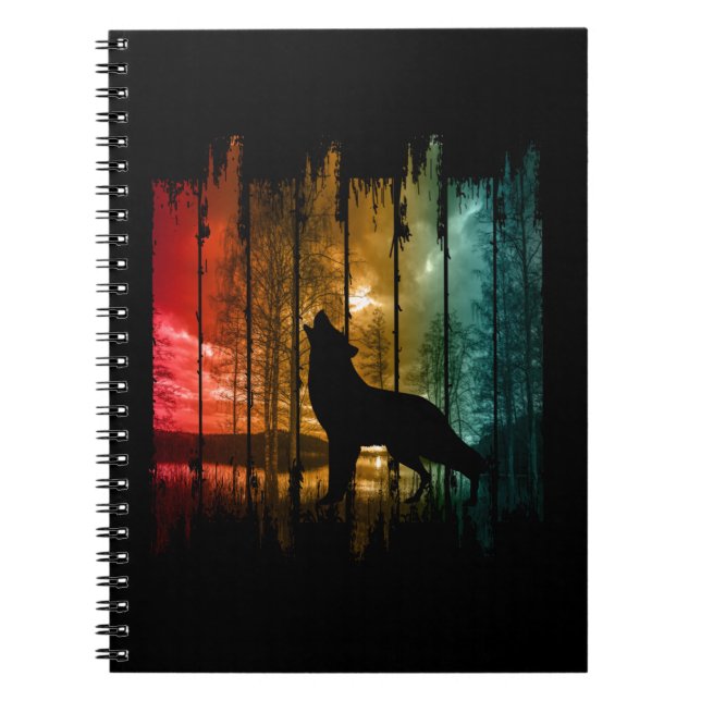 CADERNO ESPIRAL LAKE TREES WOLF HOWLING (Frente)