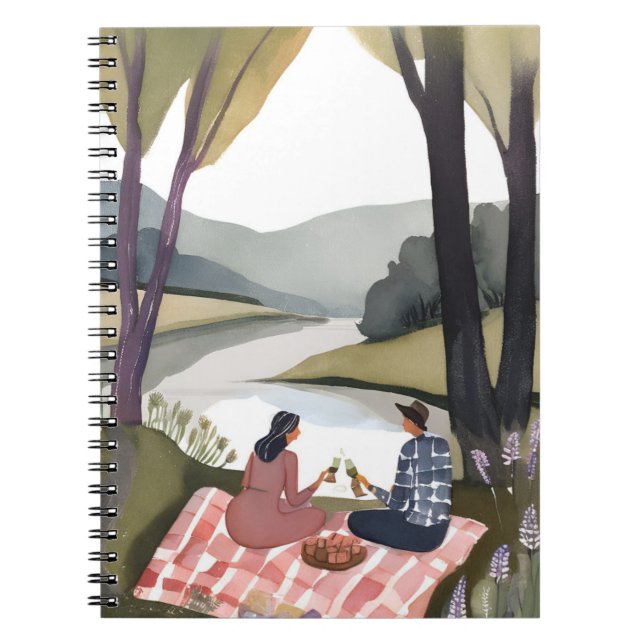 Caderno Espiral Lakeside Picnic | Nature Watercolor Painting (Frente)