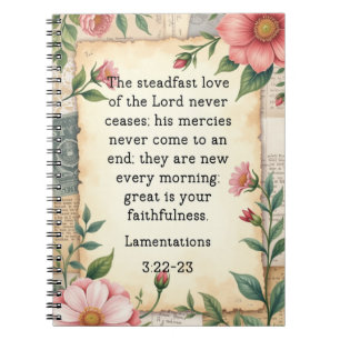 Caderno Espiral Lamentações 3:22–23 Design Floral Vintage