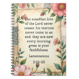 Caderno Espiral Lamentations 3:22–23 Vintage Floral Design 