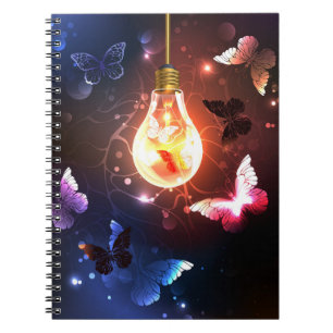 Caderno Espiral Lâmpada Brilhante com Borboletas Noturnas