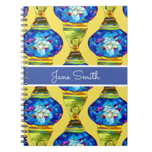 Caderno Espiral Lâmpadas turcas mosaicas azuis