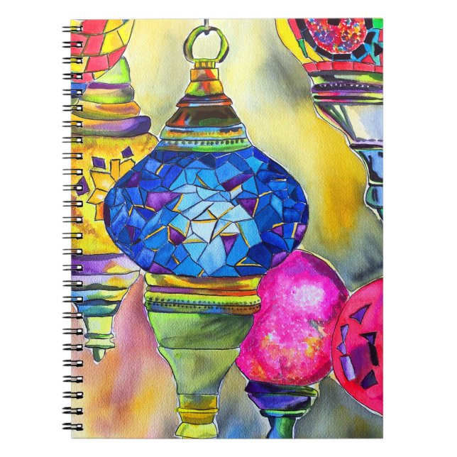Caderno Espiral Lâmpadas turcas mosaicas de aquarela fina (Frente)