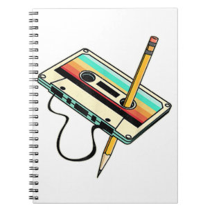 Caderno Espiral Lançamento de Lápis de Fita Cassete dos Anos 80 Re