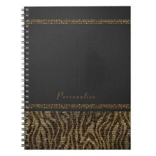 Caderno Espiral Lantejoulas Brilho Zebra Glam Chic Moderno
