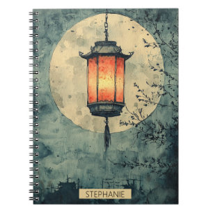 Caderno Espiral Lanterna Iluminada pela Lua Sumi-E Aquarela (1)