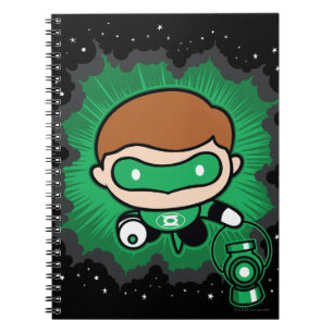 Caderno Espiral Lanterna Verde Chibi Voando Através Do Espaço