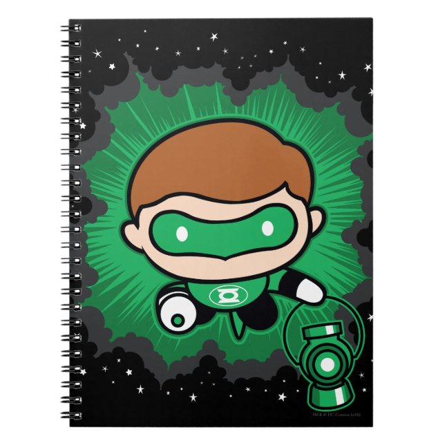 Caderno Espiral Lanterna Verde Chibi Voando Pelo Espaço (Frente)