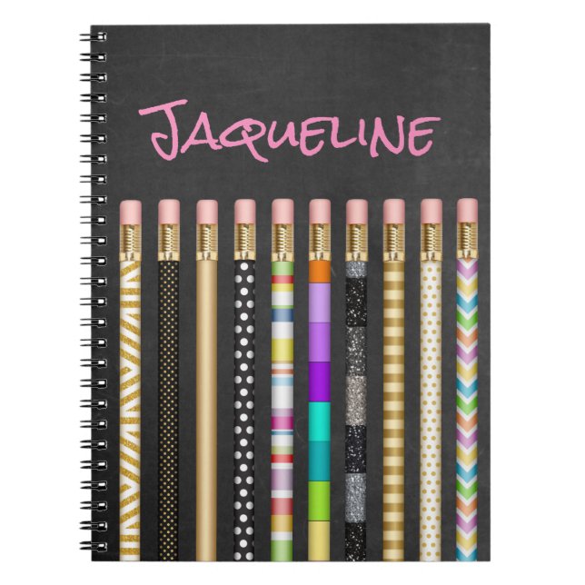 Caderno Espiral Lápis bonito e quadro negro personalizado (Frente)