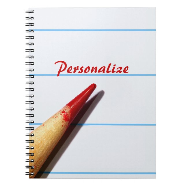 Caderno Espiral Lápis vermelho do professor no papel alinhado com (Frente)