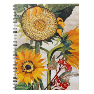 Caderno Espiral Laranja Amarelo Sorrindo Arte de Girassol