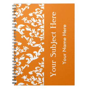 Caderno Espiral Laranja Bold Mod Damask c/ texto personalizado