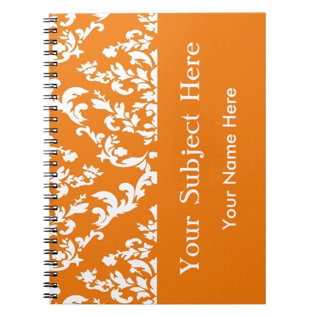 Caderno Espiral Laranja Bold Mod Damask c/ texto personalizado (Frente)