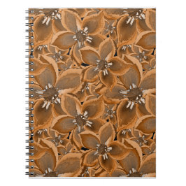 Caderno Espiral Laranja, cinza, flores aquáticas.