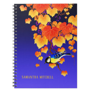 Caderno Espiral Laranja do pássaro do melharuco da vinha da queda
