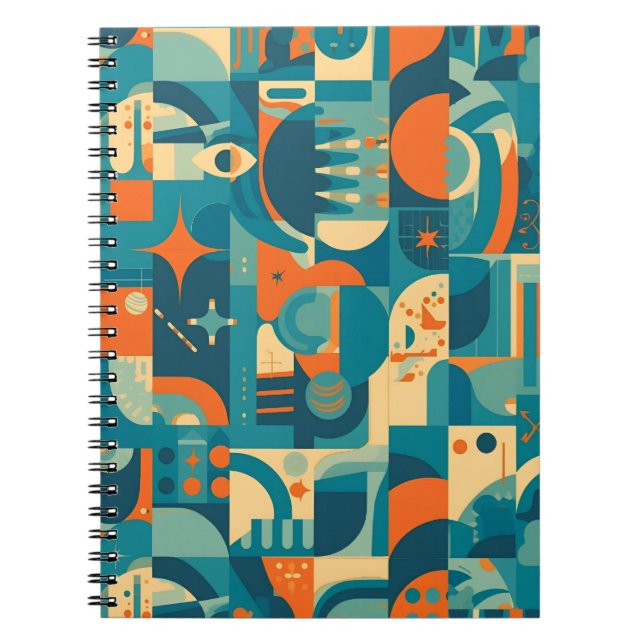 Caderno Espiral Laranja e Azul Geométrico Abstrato (Frente)