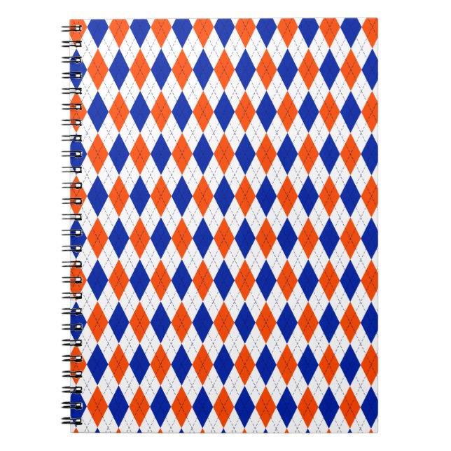 Caderno Espiral Laranja e Blue Diamond Argyle (Frente)