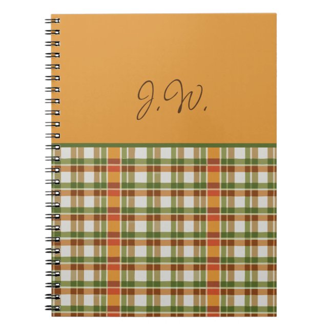 Caderno Espiral Laranja e Gingham Verde (Frente)