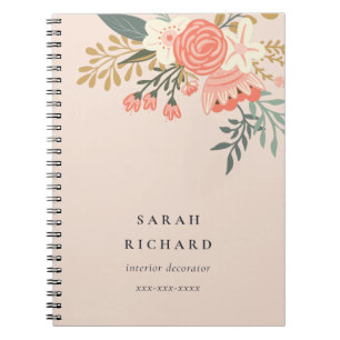 Caderno Espiral Laranja Elegante Espessura Verde Ambrosia Floral V
