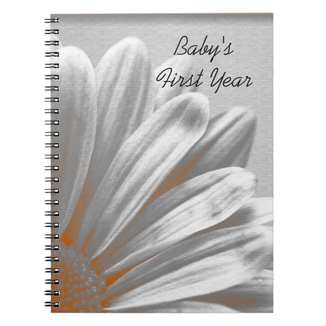 Caderno Espiral Laranja Floral Destaque Bebê Primeiro Ano (Frente)