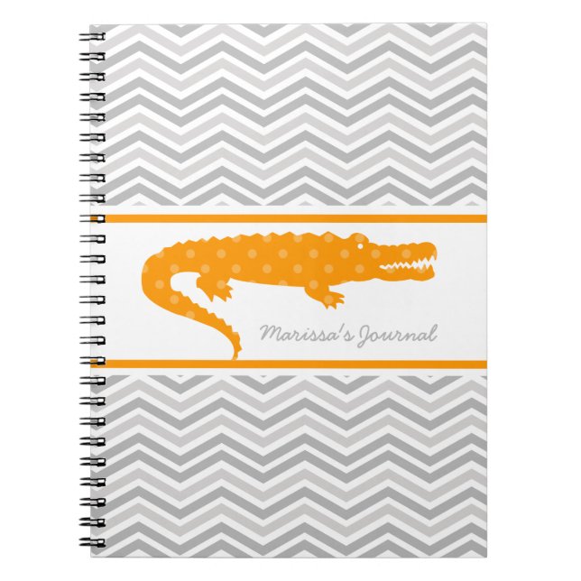Caderno Espiral Laranja Gator no notebook personalizado Chevron (Frente)