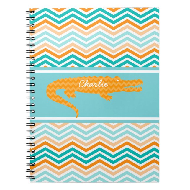 Caderno Espiral Laranja Gator no notebook personalizado Chevron (Frente)