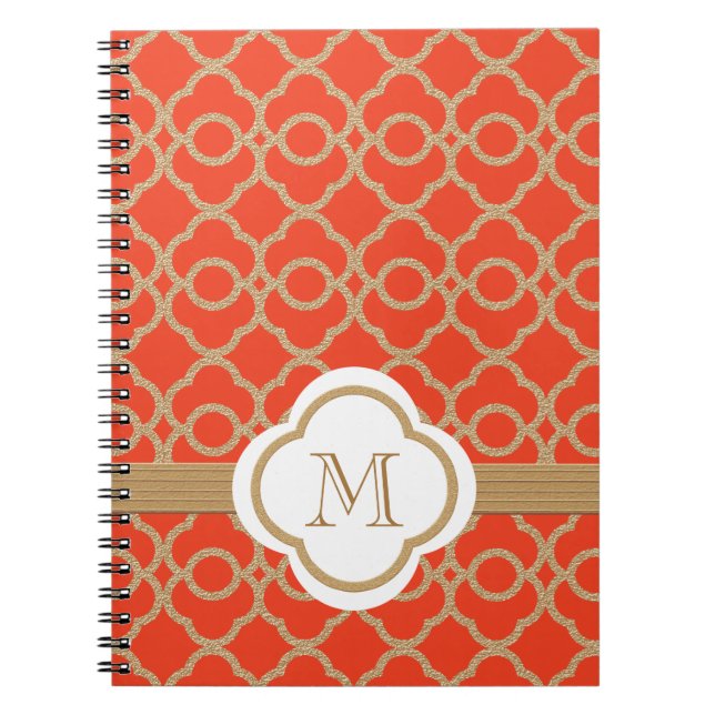 Caderno Espiral Laranja monograma e marroquino Dourado (Frente)