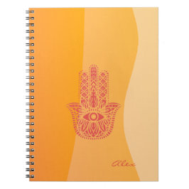 Caderno Espiral Laranja Ondas Vermelhas Simples Hamsa Personalizad
