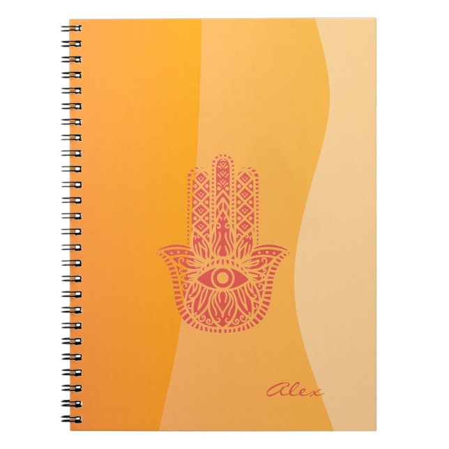 Caderno Espiral Laranja Ondas Vermelhas Simples Hamsa Personalizad (Frente)