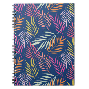 Caderno Espiral Laranja Rosa Amarelo Folhas de palmeira tropicais
