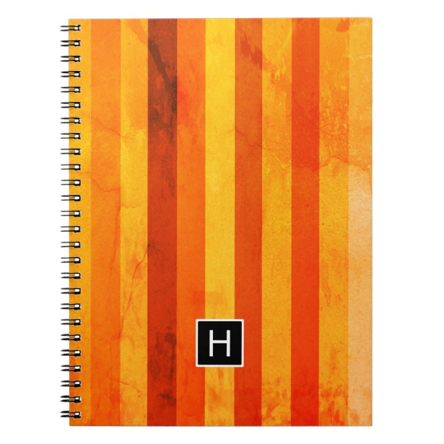 Caderno Espiral Laranja Vermelho Laranja Quente Monograma (Frente)