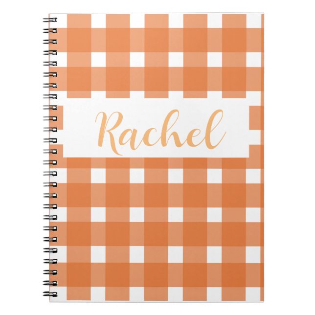 Caderno Espiral Laranja White Gingham Personalizado (Frente)