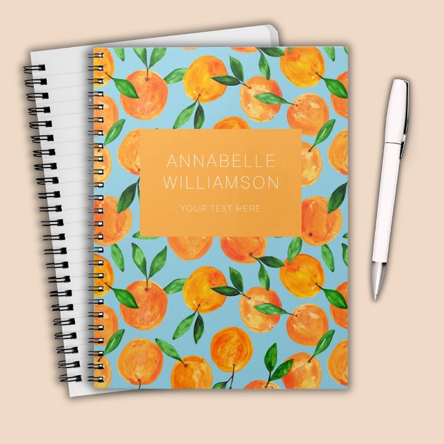Caderno Espiral Laranjas cítricas padrão de frutas personalizado (Citrus orange summer fruit personalized notebook)