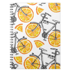 Caderno Espiral Laranjas de Bicicleta: Padrão de Verão de Aquarela