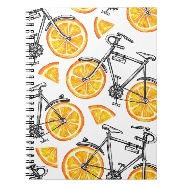 Caderno Espiral Laranjas de Bicicleta: Padrão de Verão em Aquarela (Frente)