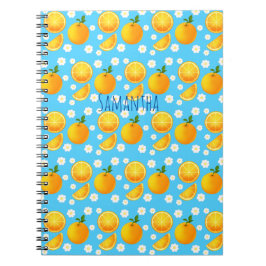Caderno Espiral Laranjas e Flores Brancas
