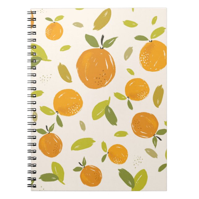 Caderno Espiral Laranjas pintadas à mão design de fruta de padrão  (Frente)