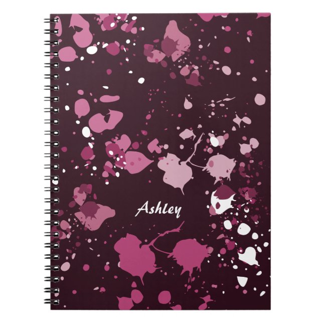 Caderno Espiral Largas de abertura do Splatter de Tinta Rosa Púrpu (Frente)