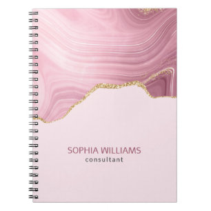 Caderno Espiral Largura Dourada de mármore rosa