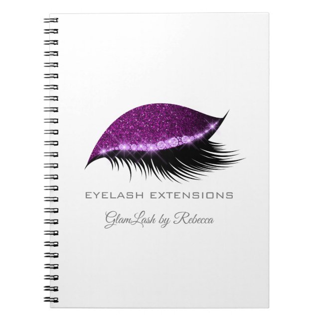 Caderno Espiral Lashes Extensão, Glitter de Maqueamento de Prata R (Frente)