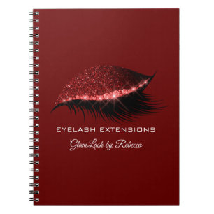 Caderno Espiral Lashes Extensão Olhos Vermelhos de Prata Brilhant