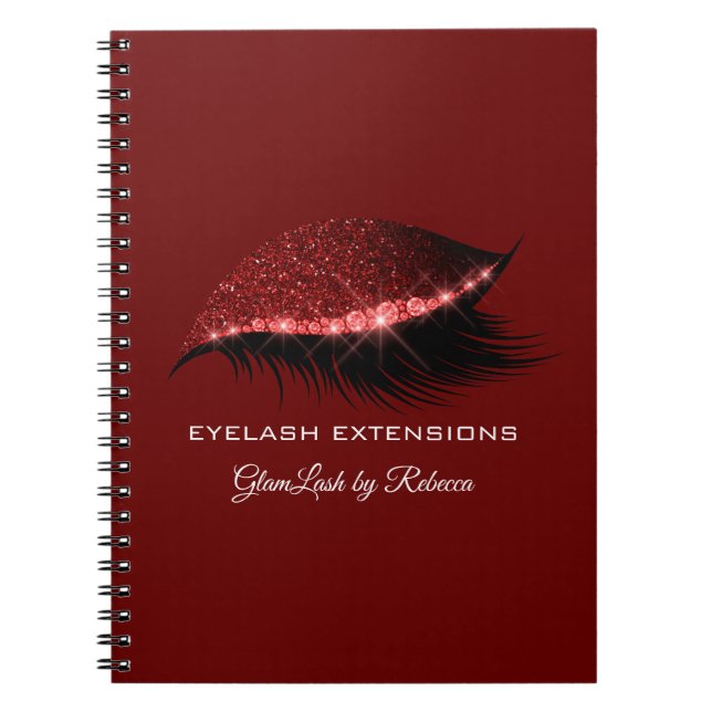Caderno Espiral Lashes Extensão Olhos Vermelhos Prateados Lixeira (Frente)