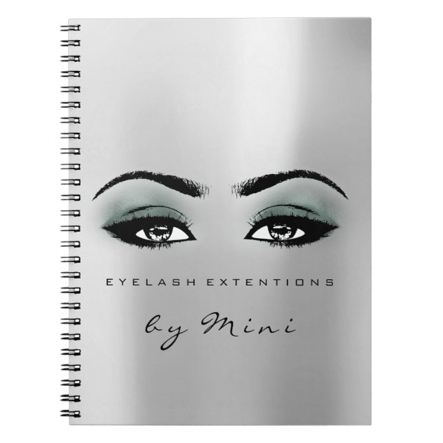 Caderno Espiral Lashes Extension Eyes Makeup Artist Cinza Teal (Frente)