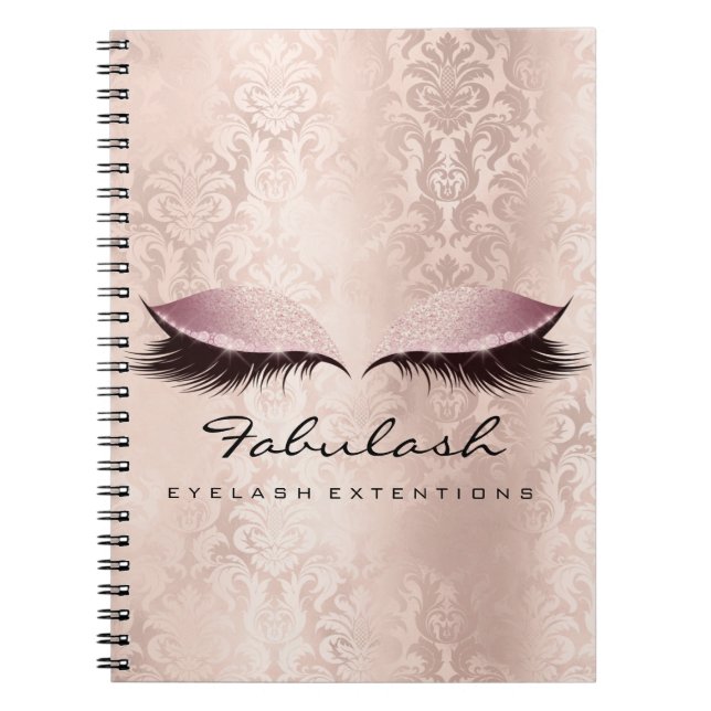 Caderno Espiral Lashes Extension Eyes Makeup Artist Damask Pink (Frente)