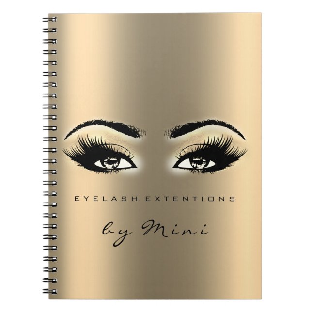 Caderno Espiral Lashes Extension Eyes Makeup Artist Dourado Sepia (Frente)