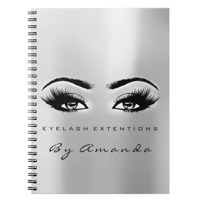 Caderno Espiral Lashes Extension Eyes Makeup Artista Cinza Prata (Frente)