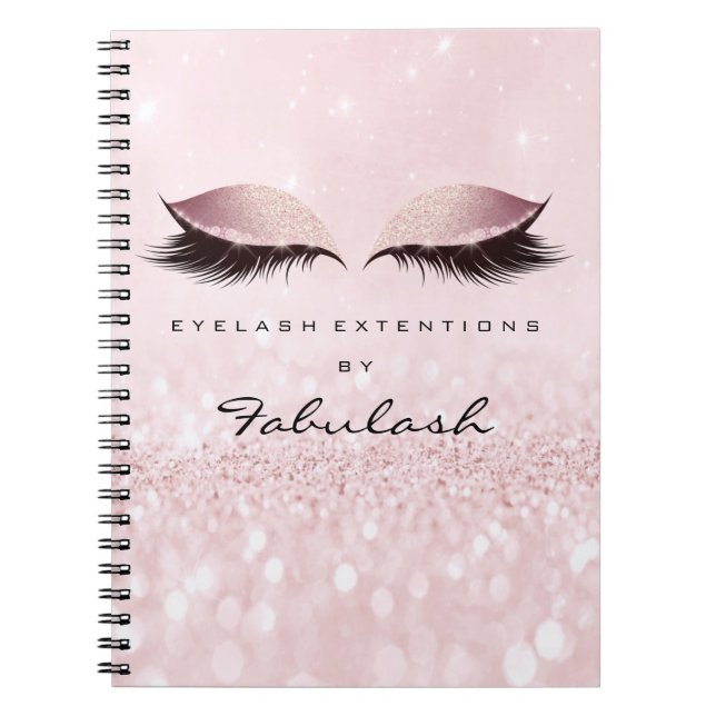 Caderno Espiral Lashes Olhos Brilhantes Maquiagem Rosa Rosa Nome G (Frente)