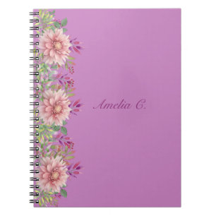 Caderno Espiral Lavanda bonito e pasta cor-de-rosa com aquarela