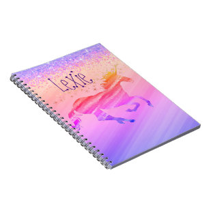 Caderno Espiral Lavanda brilhante e Unicórnio rosa  