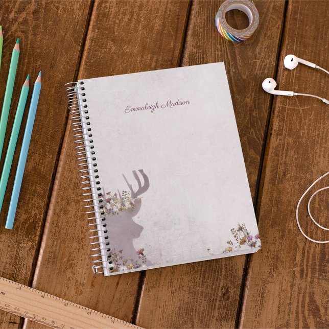 Caderno Espiral Lavanda Deer Dreamy Boho Chic Monograma (Criador carregado)